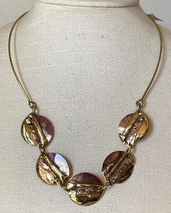 NWT MODERNIST BRUTALIST HAND MADE SOUTH AFRICA COPPER & BRASS NECKLACE 18” - Picture 1 of 12