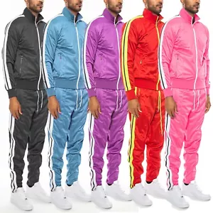 Unisex vorne plissiert seitlich gestreifter Trainingsanzug passende Jacke und Hose USA Größe - Bild 1 von 9