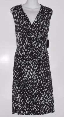 Attention Woman Sleeveless Semi Wrap Draped Dress Black & Ivory XL NWT - Image 1 of 2