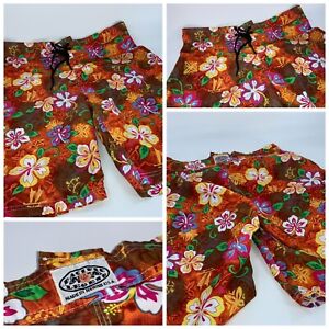 Pacific Legend Board Shorts Trunks Sz 34 Brown Red Floral Poly USA YGI G2-81