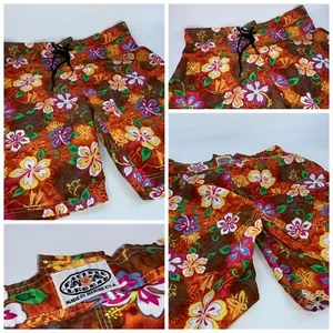 Pacific Legend Board Shorts Trunks Sz 34 Brown Red Floral Poly USA YGI G2-81 - Picture 1 of 10