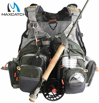 Maxcatch Fly Fishing Mesh Vest Adjustable Mutil-Pocket Outdoor Universal Size - Image 1 of 4