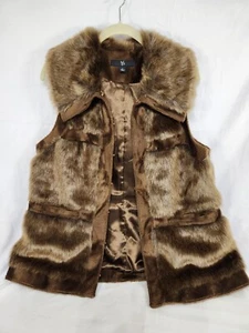 RLZ Rachel Zoe Brown Lined Hook Front Faux Fur Vest Womens Large - Picture 1 of 7