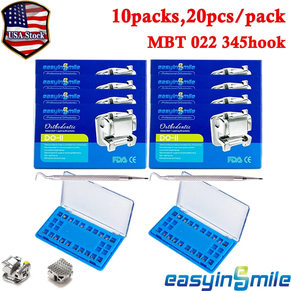 Dental Orthodontic Self-ligating Bracket ROTH MBT 022 345 Hook Ortho Metal Brace - Image 1 of 4