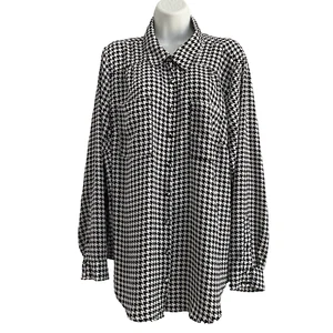 Torrid Madison Georgette Black 2X Houndstooth Size 18-20 Button-Up Shirt - Picture 1 of 9