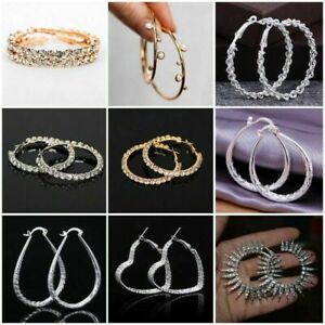 Pretty 925 Silver Gold Hoop Earrings for Women Cubic Zirconia Wedding Jewelry