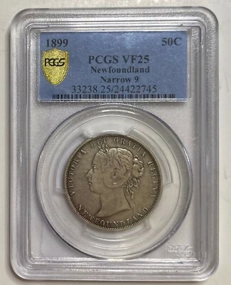 1899 Canada Silver Half Dollar 50C PCGS VF25 Newfoundland Narrow 9 Gold Shield - Image 1 of 2