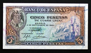 SC-Spain 5 Pesetas 4 de Septiembre de 1940. SERIE D. EBC+/XF+. Escaso - Imagen 1 de 2