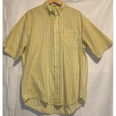 DUCK HEAD Mens LARGE Plaid YELLOW/BLUE Button Down SHORT Sleeve Shirt - Image 1 of 4