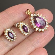 Vintage Roman Purple Austrian Crystal Set Pendant & Small Stud Halo Earrings