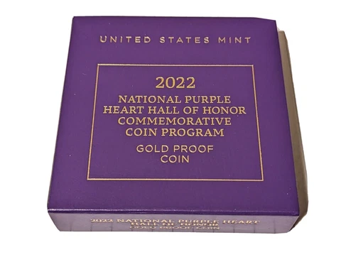 2022 W National Purple Heart Hall of Honor Gold PROOF $5 Dollar Coin OGP US Mint Cover