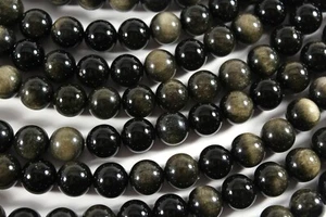 Natural Black Gold Sheen Obsidian 12mm Round Beads 16" Strand Volcanic Glass - Picture 1 of 2