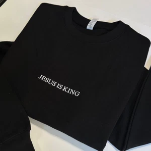 Jesus Is King Embroidered Crewneck Embroidery Sweatshirt Bible Apparel God - Picture 1 of 13