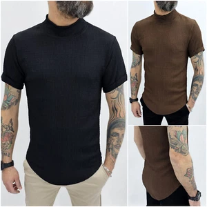 Maglia uomo mezzo collo alto Camicia elastica t-shirt Coreana Manica corta - Foto 1 di 10