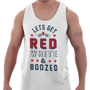 Let's Get Red White And Boozed Funny 4th July Adult Tank Top Sleeveless T-Shirt - Picture 1 of 8