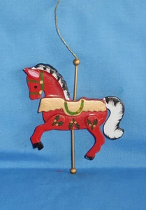 Vintage rotes Karussell Pferd Holz Weihnachtsschmuck - Bild 1 von 4