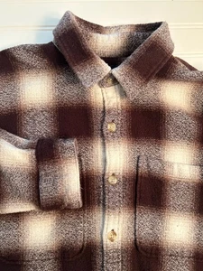Abercrombie Fitch Para Hombre L Marrón Crema Franela a Cuadros Abotonada Manga Larga - Imagen 1 de 7