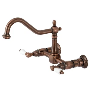 Grifo de cocina Heritage de 2 manijas para montaje en pared en cobre antiguo - Imagen 1 de 6