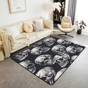 Sugar Skull Rugs for Living Room Bedroom Kids Gothic Skeleton Area Rug Hallow... - Picture 1 of 7