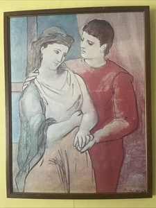 Framed Vintage Print On Canvas Board - Pablo Picasso “The Lovers” 24”x19” Framed - Picture 1 of 7