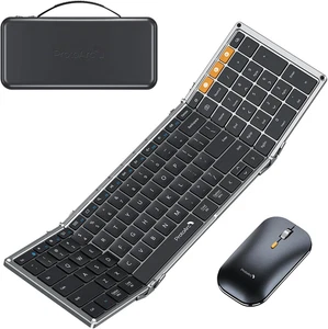 Foldable Wireless Keyboard and Mouse Combo Full Size Portable Travel Black - Picture 1 of 9
