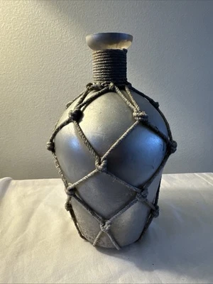 Jarrón botella plata de colección red de pesca yute cuerda anudada cáñamo náutico primitivo Foto 1 de 4