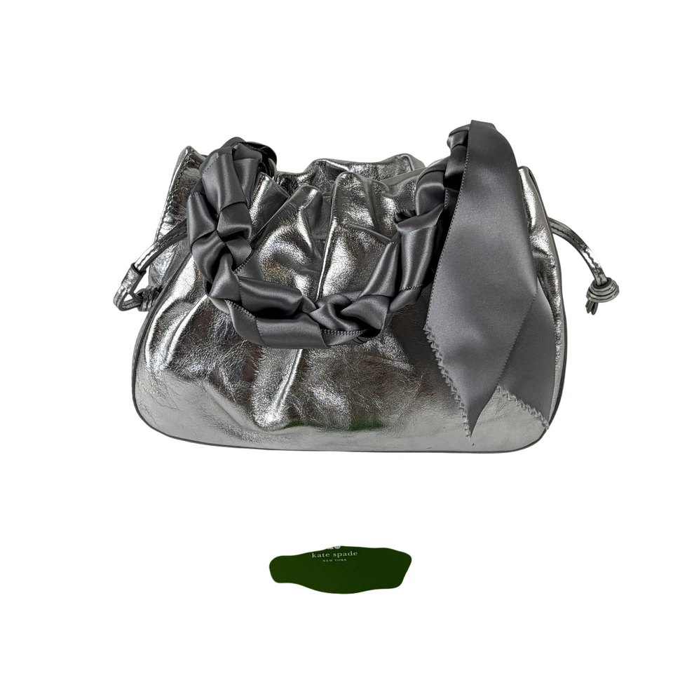 Kate Spade наплечная сумка женщин Серебряный металлический шнурок атласная оплетка ручки новый с Ярлыками - Изображение 1 из 4