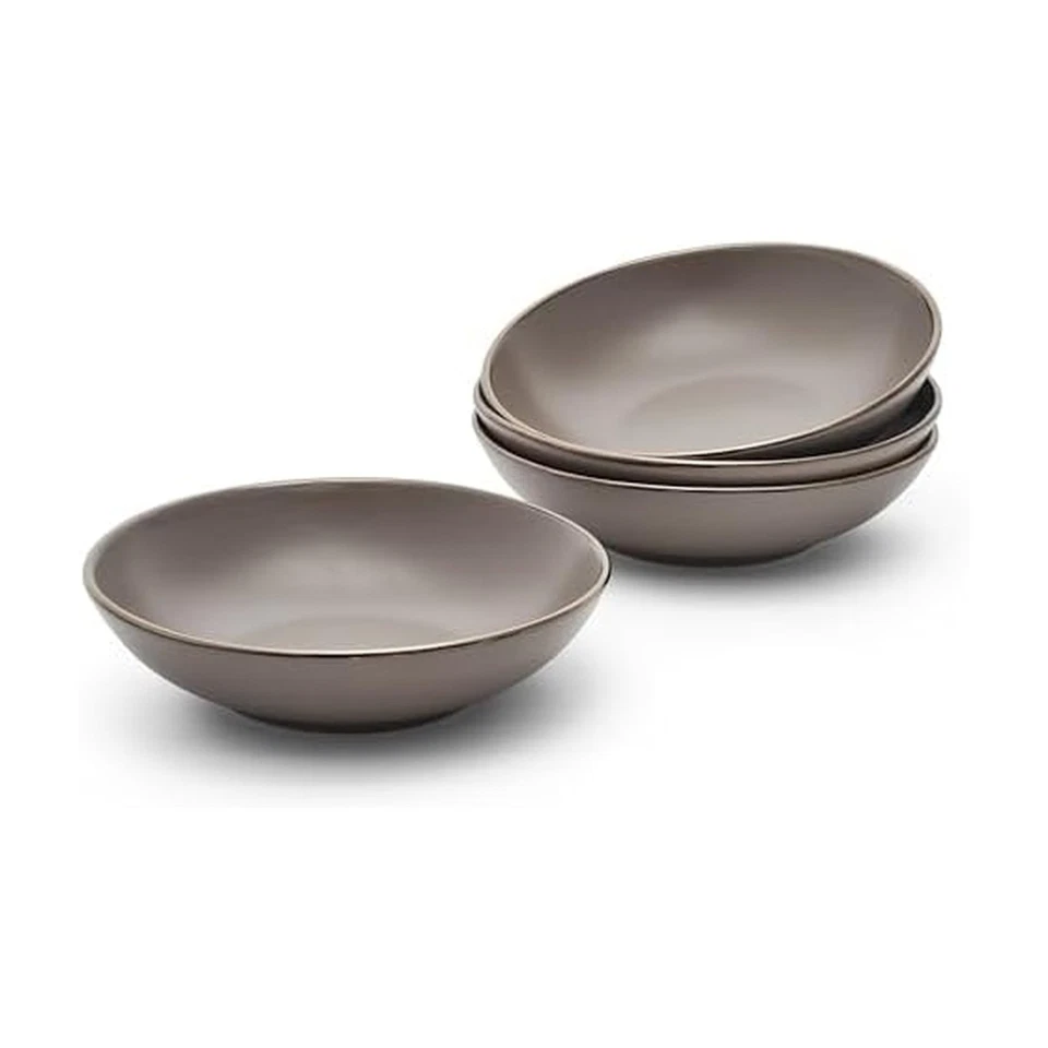 Hadlee 7.7" Pasta Bowl (Set of 4) - Stoneware with Metallic Rim - Dishwasher ... - Image 1 of 4