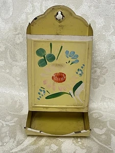 Vintage TIN MATCH BOX HOLDER STICK MATCHES FLOWERS - Picture 1 of 7