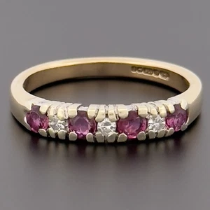 9ct Yellow Gold Ruby & Diamond Eternity Band Ring Size M Hallmarked - Picture 1 of 10