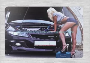 at home decor store sexy women car checking metal tin sign - Picture 1 of 4