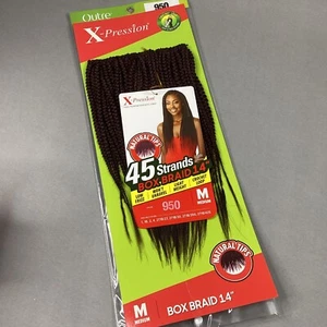 14" Medium #950 Dark Burgundy Box Braid Pre-looped Crochet Hair 45 Strands` - Picture 1 of 6