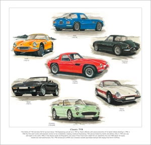 Fine Art Print depicting CLASSIC TVR Cars Vixen Grantura Griffith Chimaera 2500M - Picture 1 of 1