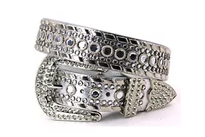 West Star Western Rhinestone Belt Bling Flashy Silver Clear L-36''For Size 32-36 - Picture 1 of 9