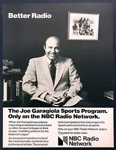 1977 Baseball Catcher Joe Garagiola foto NBC Radio Network pubblicità stampa d'epoca - Foto 1 di 1