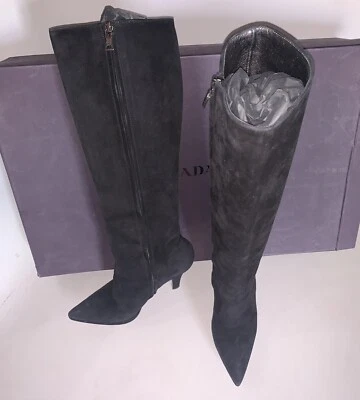 Womens Authentic Prada Knee High Stiletto Boots Black EU Size 36 w/ Original Box - Image 1 of 4