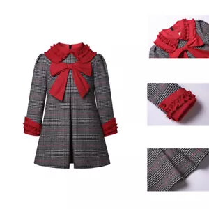 Vintage Girls School Dresses Gray and Red Plaid 2-12 Years Red Collar Dresses - Picture 1 of 12