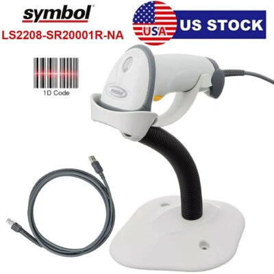 SYMBOL,ZEBRA Symbol LS2208 1D USB Handheld Barcode Scanner w Stand & Cable LS2208-SR20001R-NA