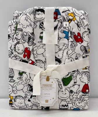 NUEVO Juego de pijama de franela de Navidad Pottery Barn TEEN Snoopy Peanuts Friends ~ PEQUEÑO Foto 1 de 2