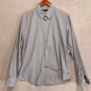 John Varvatos Mens LS Button Shirt Sz.L/Gray-Striped/Flexible Wire Cuffs-Collar - Picture 1 of 11