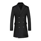 Fashion Men's Woolen Coat Windbreaker Mid Length Double Breasted Outwear Coat