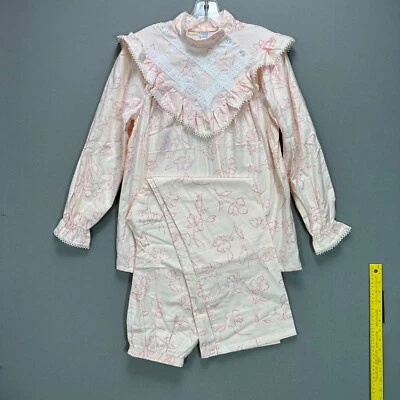 Conjunto de Pijama De Colección Sears Volantes Algodón Franela Floral Talla 32 S/M Rosa Cottage Core Foto 1 de 4