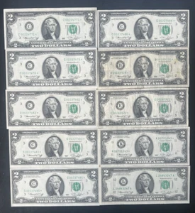 1976 $2 Dollar 10 STAR NOTES MOST UNCIRCULATED SEQUENTIAL 1 HAS FIRST DAY STAMP! - Picture 1 of 4