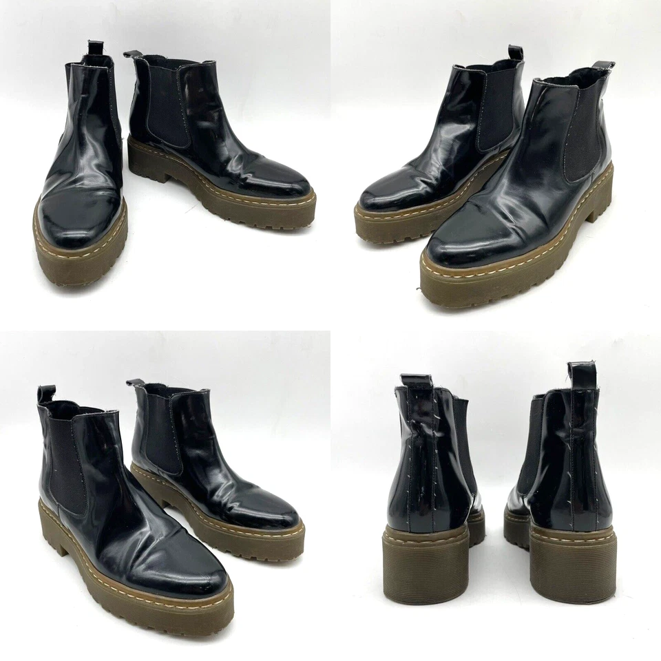Botas Chelsea Topshop negras de charol sintético plataforma gruesa para mujer talla 7,5 Foto 1 de 4