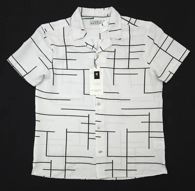 IKE BEHAR Mens XL Lightweight Camp Collar Short Sleeve Texture Shirt White Black - Image 1 of 4