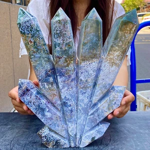 11.13LB Natural water grass agate column with multiple pointed quartz crystal - Picture 1 of 15