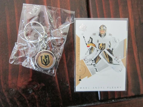 LAS VEGAS Golden Knights Logo KEYCHAIN & Marc Andre FLEURY Card NHL Hockey Cover