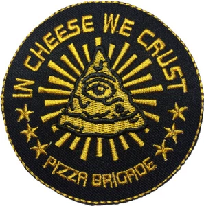 IN CHEESE WE CRUST PIZZA BRIGADE Food Kids T-shirt Sew Iron on Embroidered Patch - Picture 1 of 1
