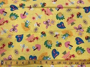 CUTE NOVELTY BUG FABRIC 3/4th YARD TIMELESS TREASURES LINDA SOLOVIC - Picture 1 of 2