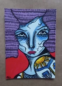 ESS22 ACEO Paper Bag Sale emotive girl art ink & acrylic painting on paper ESS22 - Picture 1 of 1